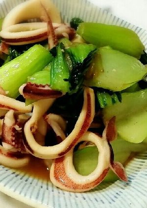 相性バツグン！チンゲン菜とイカの炒め煮-レシピのメイン写真