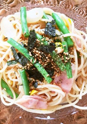インゲンとベーコンバターポン酢パスタ-レシピのメイン写真