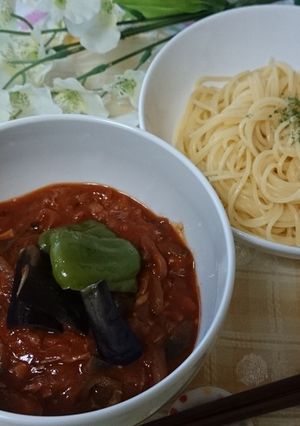 ツナトマトカレーつけ麺♪パスタで-レシピのメイン写真