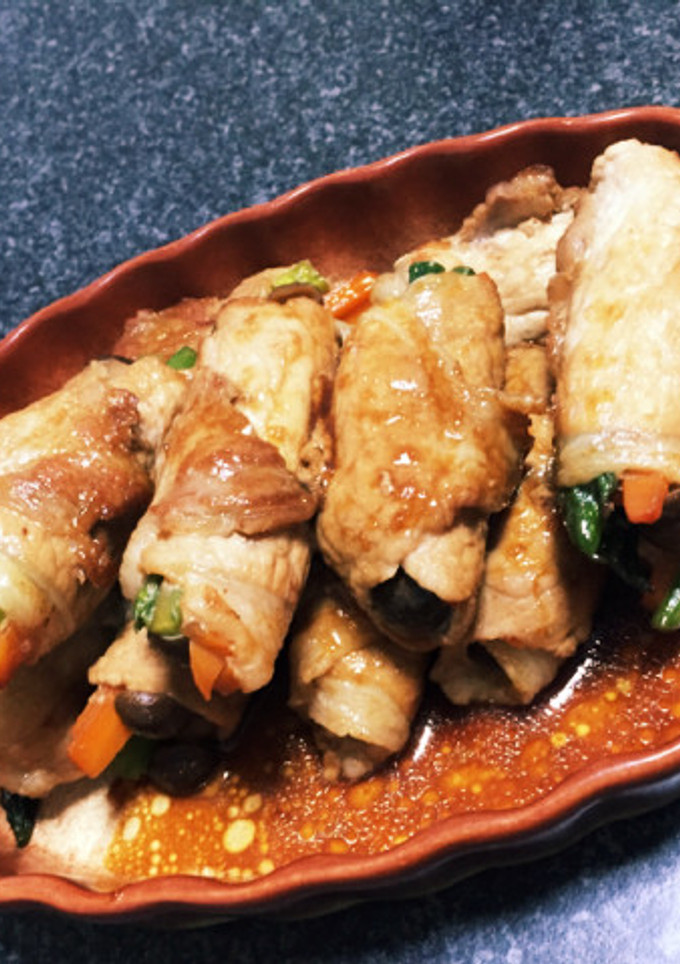 ご飯がすすむ！野菜ときのこの肉巻き♪-レシピのメイン写真