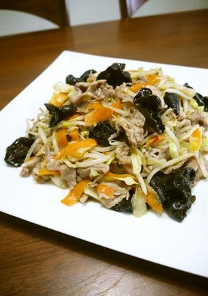 豚肉のもやしとキクラゲのオイスター炒め♪-レシピのメイン写真