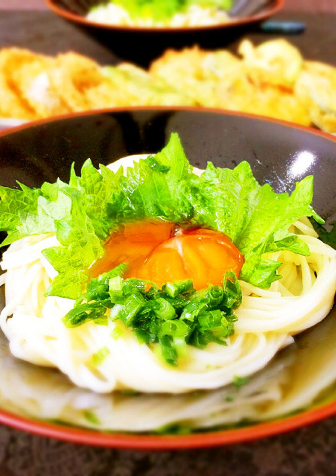 卵の黄身の醤油漬け とろり　うどん-レシピのメイン写真