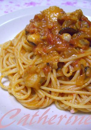 魚介類ときのこのトマトクリームパスタ♪-レシピのメイン写真