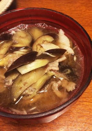 ミョウガ&ナス&豚コマのお味噌汁-レシピのメイン写真