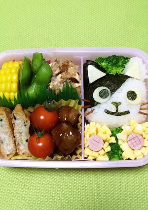 キャラ弁 ネコとお花-レシピのメイン写真