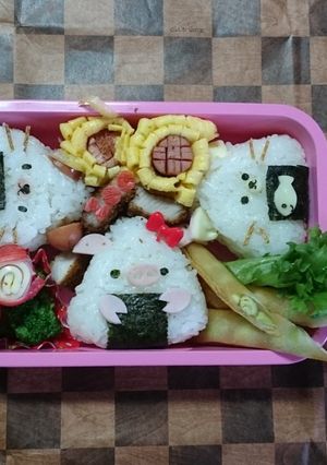 ｲﾇ・ﾈｺ・ﾌﾞﾀキャラ弁-レシピのメイン写真