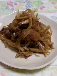 時短☆味がしみしみ♡牛肉ごぼうの炒め煮-レシピのメイン写真