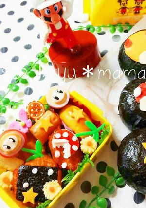 マリオのアイテムとパックンフラワーお弁当-レシピのメイン写真