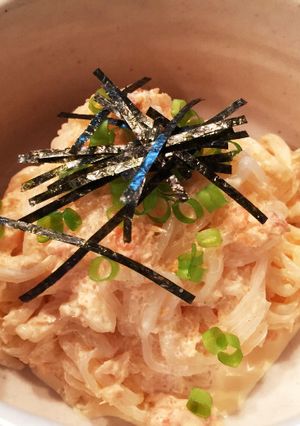 白滝で鮭明太クリームパスタ-レシピのメイン写真