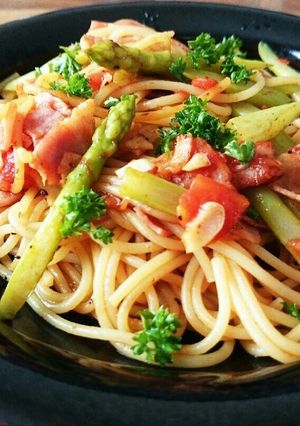 アスパラ＆ベーコンのトマトパスタ♪-レシピのメイン写真