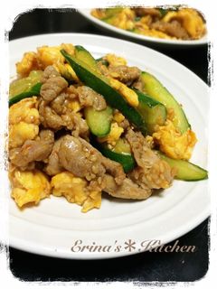 旬☆胡瓜と豚肉と玉子のピリ辛スタミナ炒め-レシピのメイン写真
