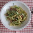 水菜とスパムのクリームチーズペンネ