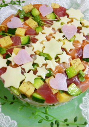 ☆七夕に☆天の川も☆海鮮デコケーキ寿司♪-レシピのメイン写真