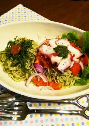 夏ランチ★大葉&胡桃のジェノベーゼ素麺♪-レシピのメイン写真