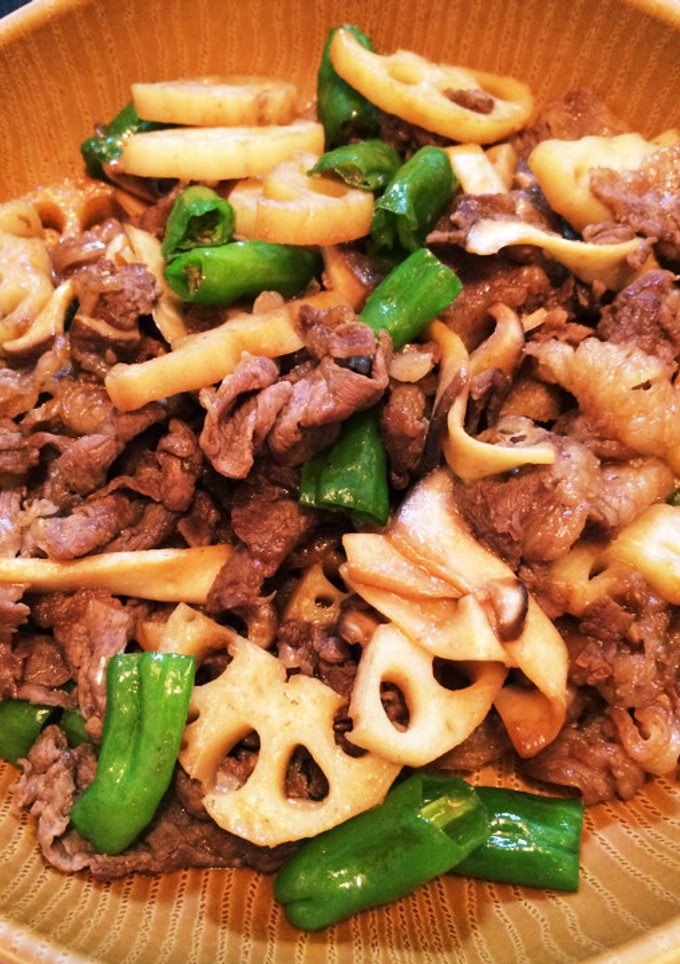 簡単♩蓮根、ししとう、エリンギの牛肉炒め-レシピのメイン写真