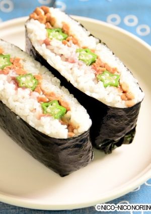 梅とオクラ・納豆のヘルシーおにぎらず-レシピのメイン写真
