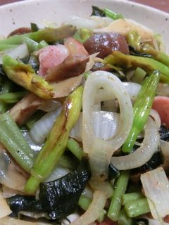 夏の山菜、冷凍キノコ等の美味しい油炒め-レシピのメイン写真