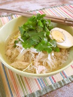 ノンオイル。鶏塩ネギパクチーそうめん-レシピのメイン写真