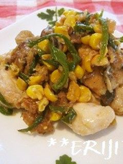 鶏むねとうもろこしピーマンの炒め物~♪♪-レシピのメイン写真