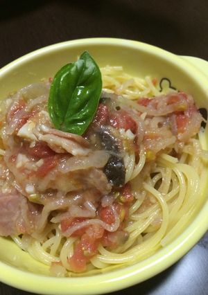 （簡単）トマトとナスの冷製パスタ-レシピのメイン写真