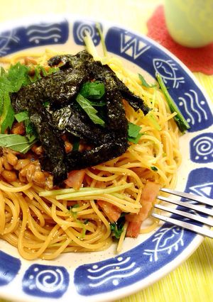 一人ランチに＊納豆とたらこと水菜のパスタ-レシピのメイン写真