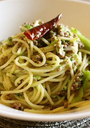 つぶしブロッコリーとひき肉のスパゲッティ-レシピのメイン写真