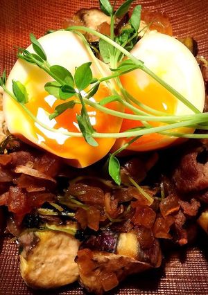 豚コマとナスの甘辛炒め★半熟味玉のせ-レシピのメイン写真