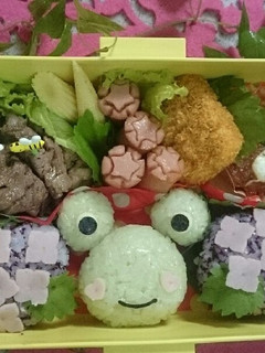 キャラ弁★カエルさんとアジサイ-レシピのメイン写真
