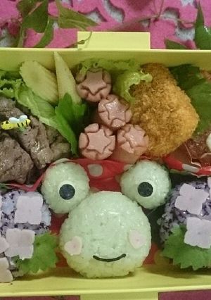 キャラ弁★カエルさんとアジサイ-レシピのメイン写真