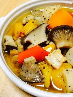 ホタテの食感!輪切りエリンギのアヒージョ-レシピのメイン写真