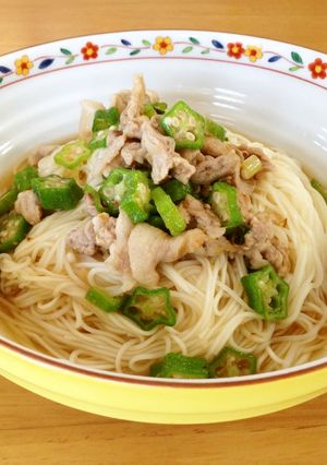 トロっと☆オクラと豚肉ぶっかけそうめん-レシピのメイン写真