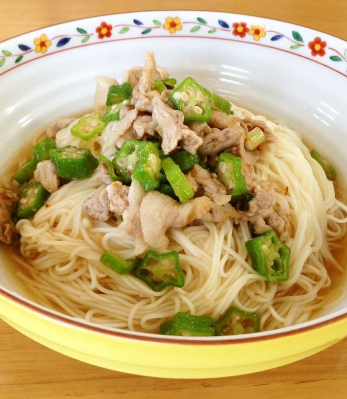 トロっと☆オクラと豚肉ぶっかけそうめん-レシピのメイン写真