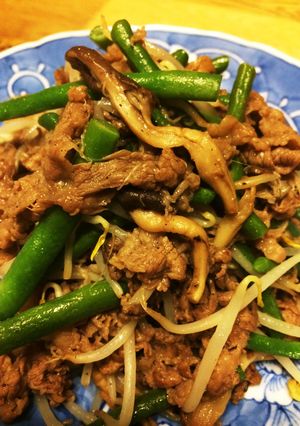 いんげんヒラタケの肉炒め-レシピのメイン写真