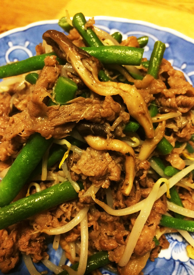 いんげんヒラタケの肉炒め-レシピのメイン写真