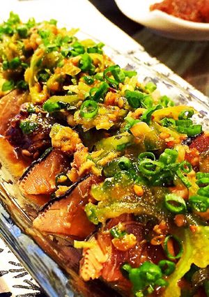 ゴーヤと鰹のたたきの香味ポン酢だれかけ-レシピのメイン写真