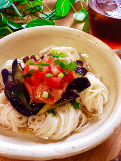 サッパリ簡単!茄子とトマトの素麺♡-レシピのメイン写真