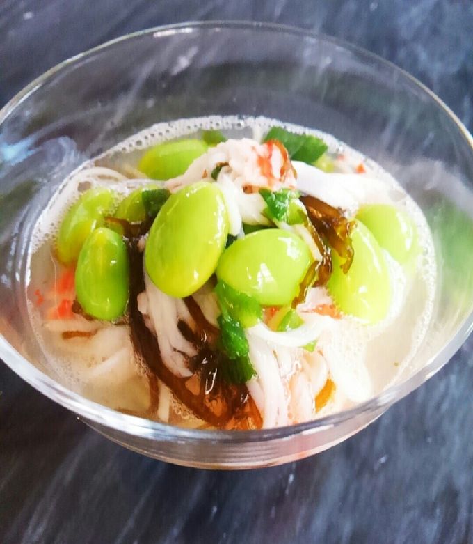 枝豆カニカマもずく酢で 大急ぎの一品☆ by taako1552 【クックパッド