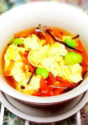 人参と枝豆と塩昆布のほっこりかき玉スープ-レシピのメイン写真