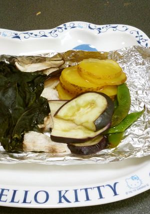 金時草と何でも野菜のホイル蒸し・ポン酢で-レシピのメイン写真