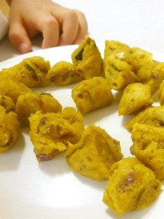 HMレンジ1分かぼちゃ小豆蒸しパン離乳食-レシピのメイン写真
