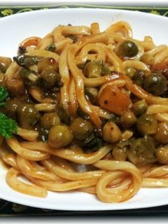 ミートソース芽キャベツうどん-レシピのメイン写真