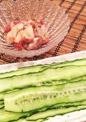 ニコラス風ホタテ貝柱梅肉あえ巻々キュウリ-レシピのメイン写真