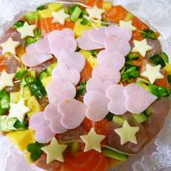 รูปของ 記念日にアニバーサリー海鮮デコケーキ寿司