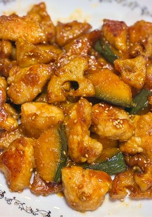 簡単!鶏胸肉とかぼちゃと蓮根の甘酢炒め-レシピのメイン写真