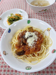 なすのミートソーススパゲティ 保育園給食-レシピのメイン写真