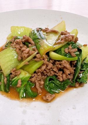 簡単♪挽肉と青梗菜のオイスターソース炒め-レシピのメイン写真