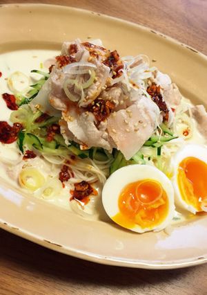 食べるラー油で、豚しゃぶ豆乳そうめん-レシピのメイン写真