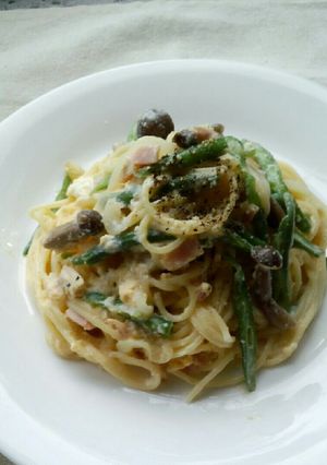 いんげん美味♪きのことベーコンのパスタ-レシピのメイン写真