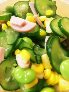 きゅうりとハムと枝豆とコーンサラダ-レシピのメイン写真