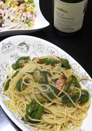 万願寺唐辛子とアンチョビベーコンのパスタ-レシピのメイン写真